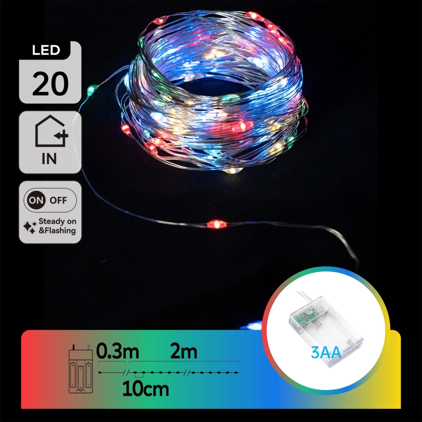 Aigostar – LED-slinga 20×LED/3×AA 2,3 m flerfärgad