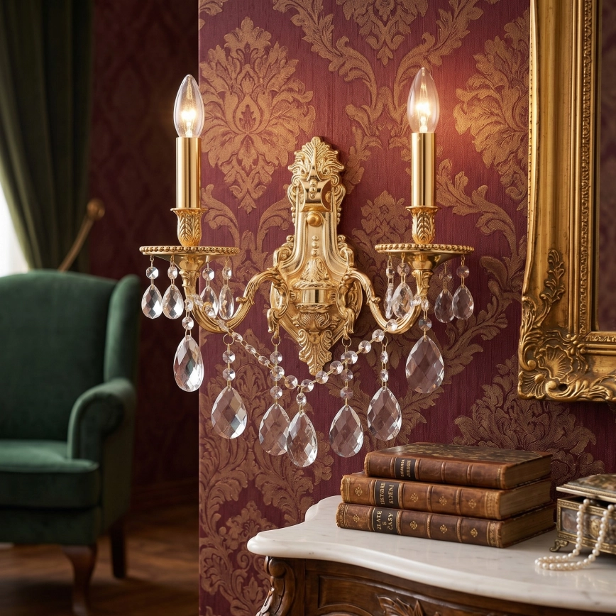 Ideal Lux – Vägglampa i kristall GIOCONDA 2xE14/40W/230V guld
