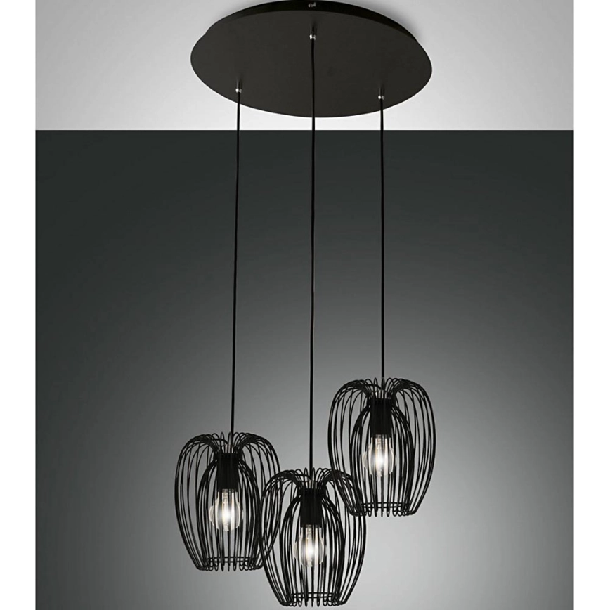 Fabas Luce 3677-47-101 – Ljuskrona med upphängningsrem CAMP 3xE27/40W/230V svart