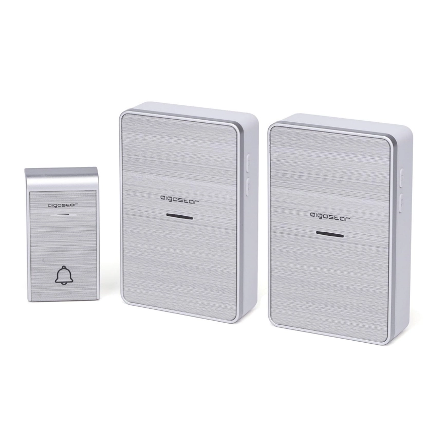 Aigostar – KIT 2x Trådlös dörrklocka 3xAA/12V IP44 silver