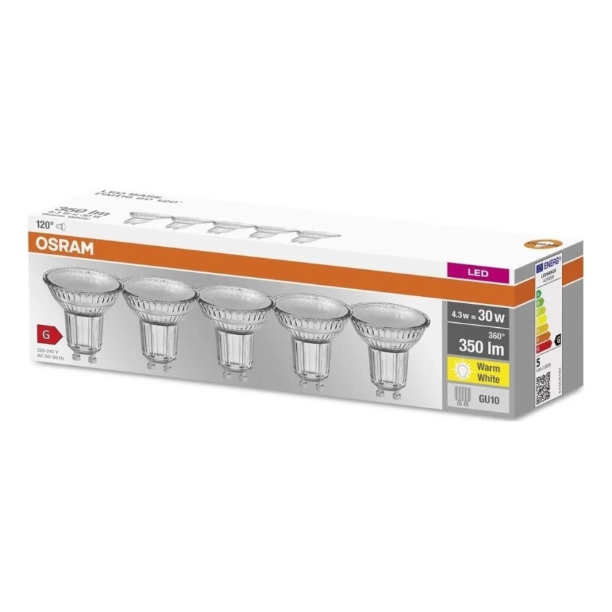 KIT 5x LED glödlampa PAR16 GU10/4,3W/230V 2700K 120° – Osram