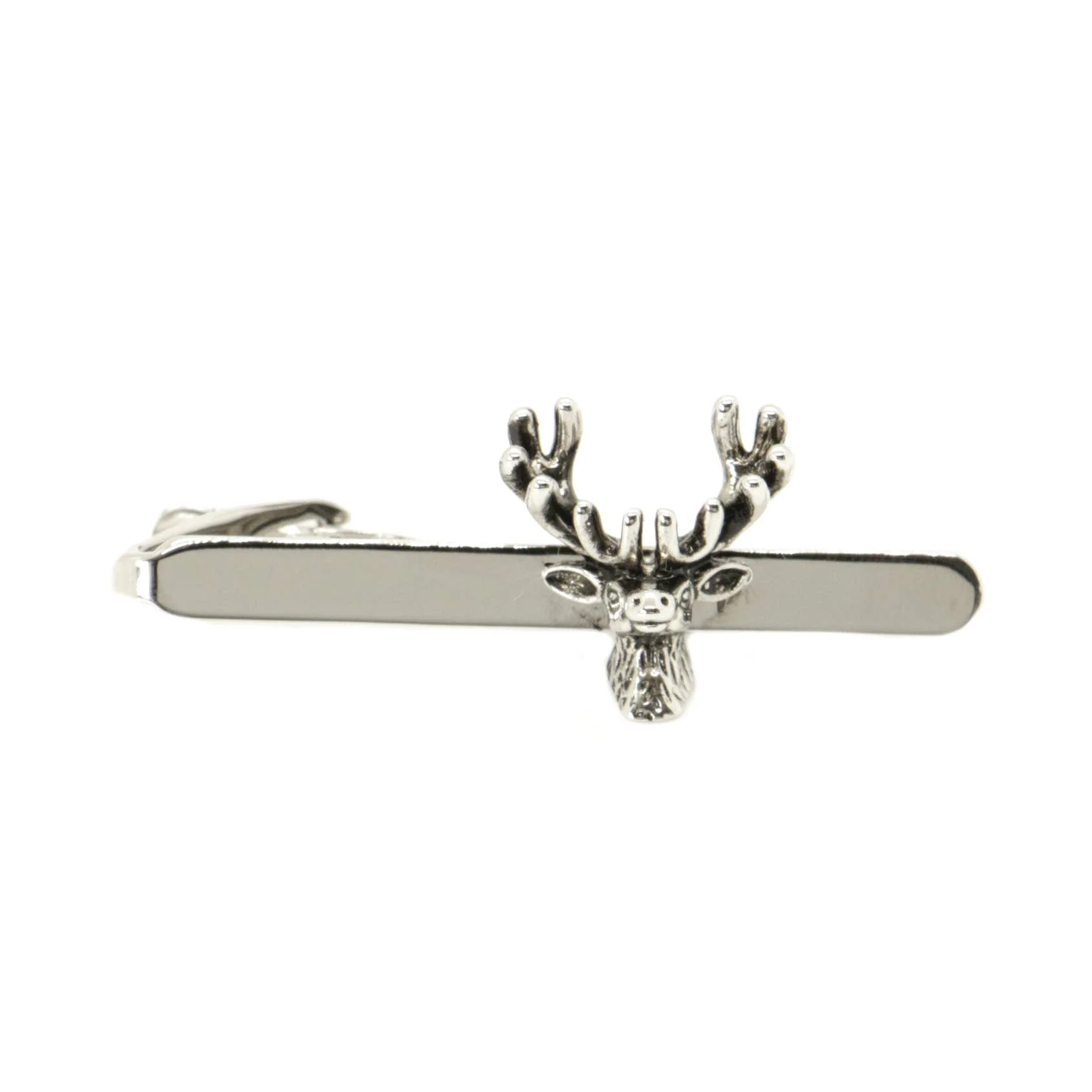 Stags Head Burnished Rhodium Tie Clip
