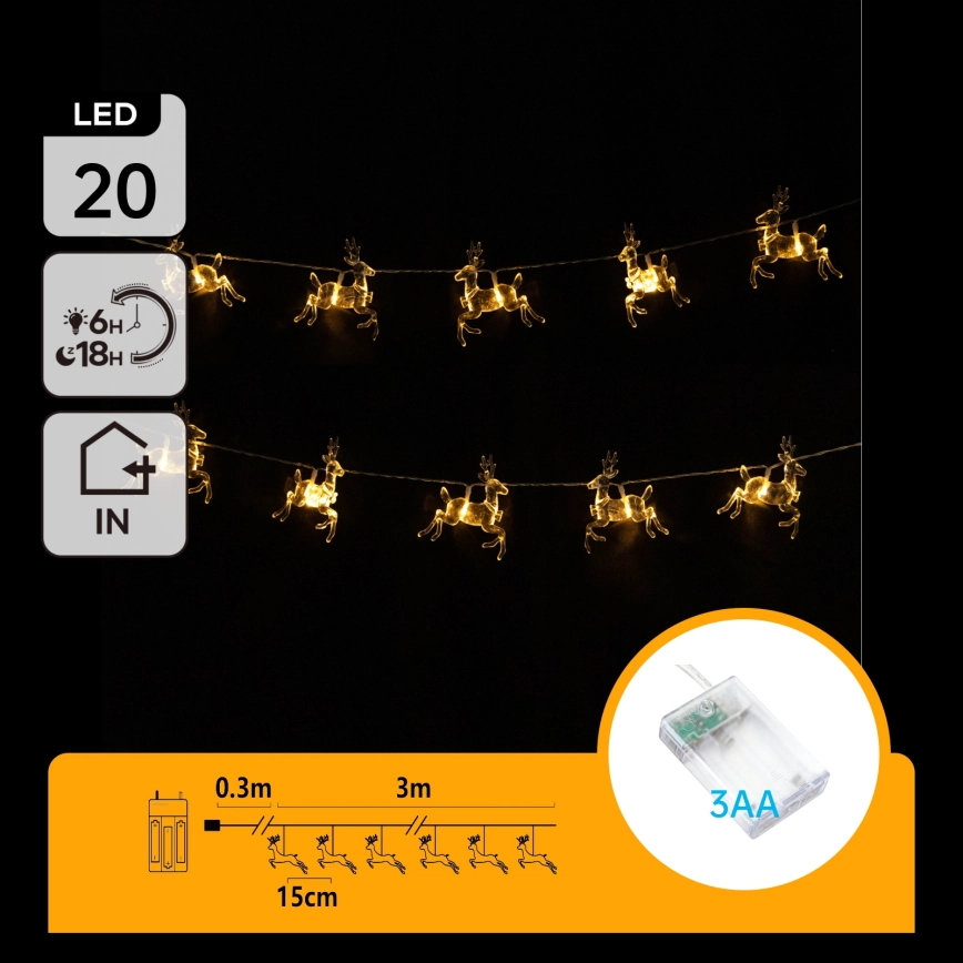 Aigostar – LED  ljusslinga 20xLED/3xAA 3,3m renar