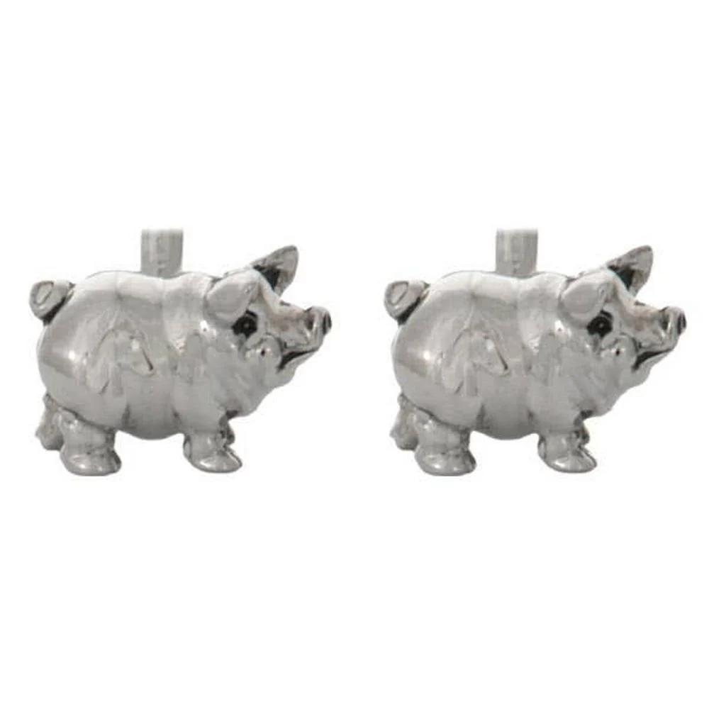 Pig 3D Rhodium Pläterade Manschettknappar – UK Manschettknappar