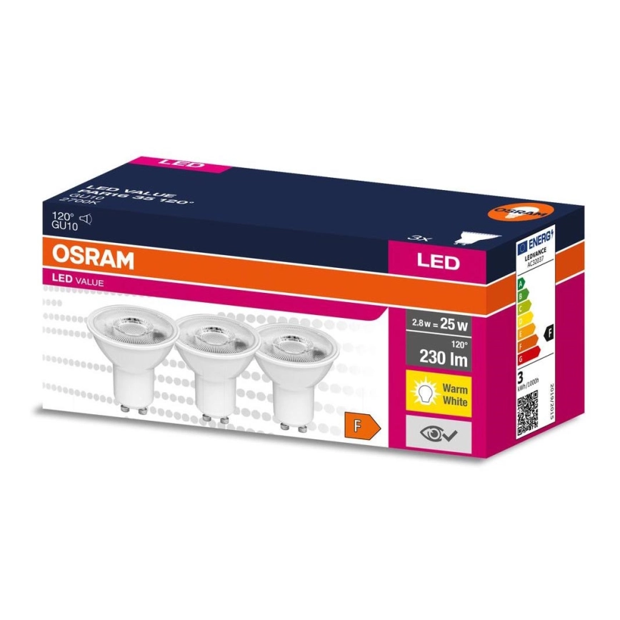 KIT 3x LED glödlampa PAR16 GU10/2,8W/230V 2700K 120° – Osram