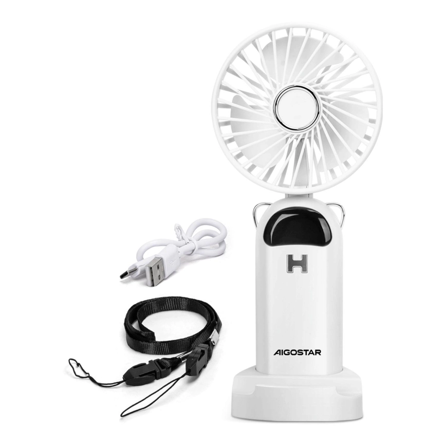 Aigostar – Uppladdningsbar handfläkt 4W/5V 1200mAh vit