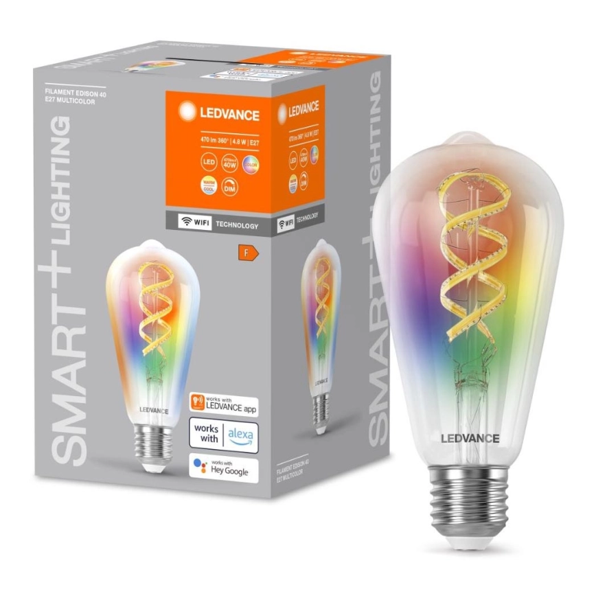LED RGBW dimbar lampa SMART+ FILAMENT EDISON ST64 E27/4,8W/230V 2700-6500K Wi-Fi – Ledvance