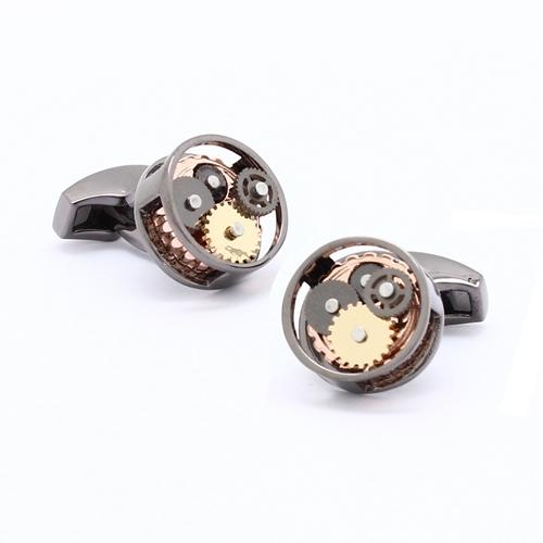 GEARS Steampunk Manschettknappar – Runda – Mörk Silver