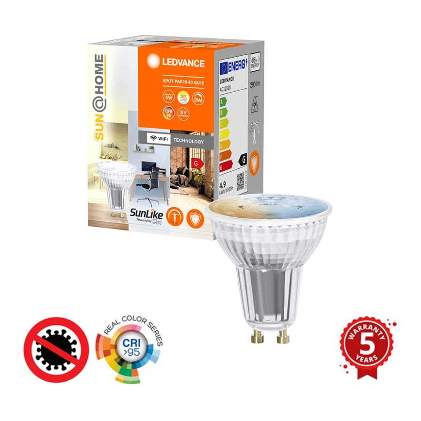 LED Dimbart antibakteriellt ljus PAR16 GU10/4,9W/230V Wi-Fi – Ledvance