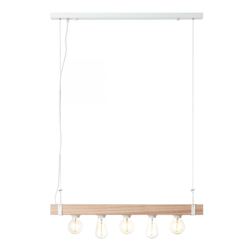 Brilliant – Ljuskrona med snöre Vit trä 5xE27/30W/230V