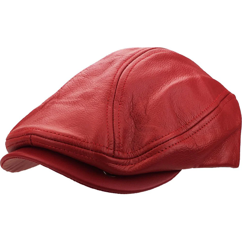 Rött Läder Sixpence Flat Cap