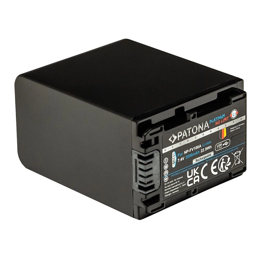 PATONA – Sony NP-FV100 3090mAh Li-Ion-batteri med USB-C laddning Platinum