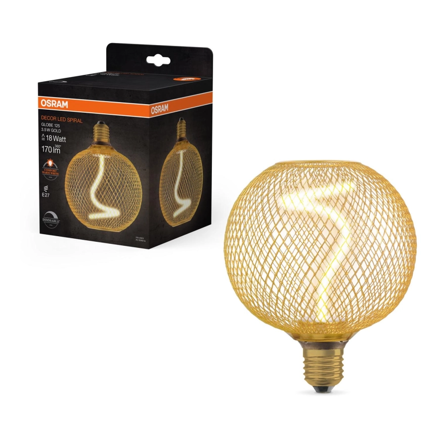 LED Ljusreglerad glödlampa DECOR FILAMENT G125 E27/3,5W/230V 1800K guld – Osram