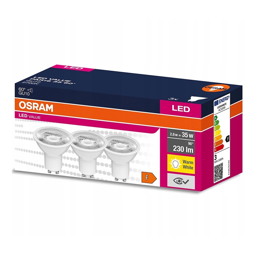 KIT 3x LED glödlampa PAR16 GU10/2,8W/230V 2700K 60° – Osram