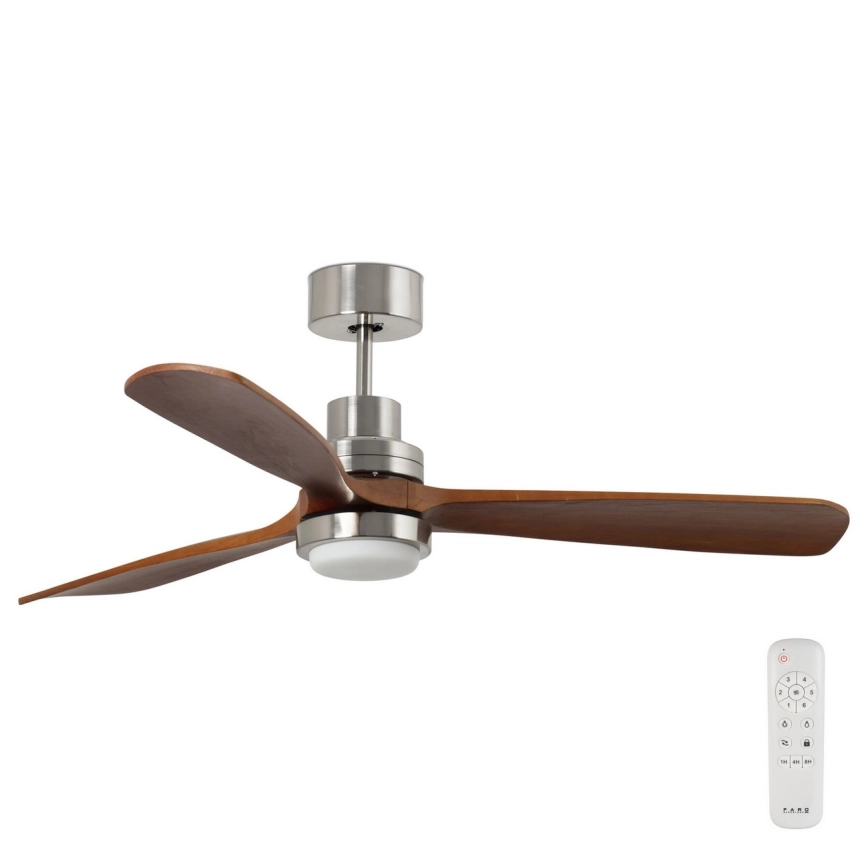FARO 33463DC – LED Takfläkt LANTAU LED/12W/230V trä/matt krom Ø 168 cm + fjärrkontroll