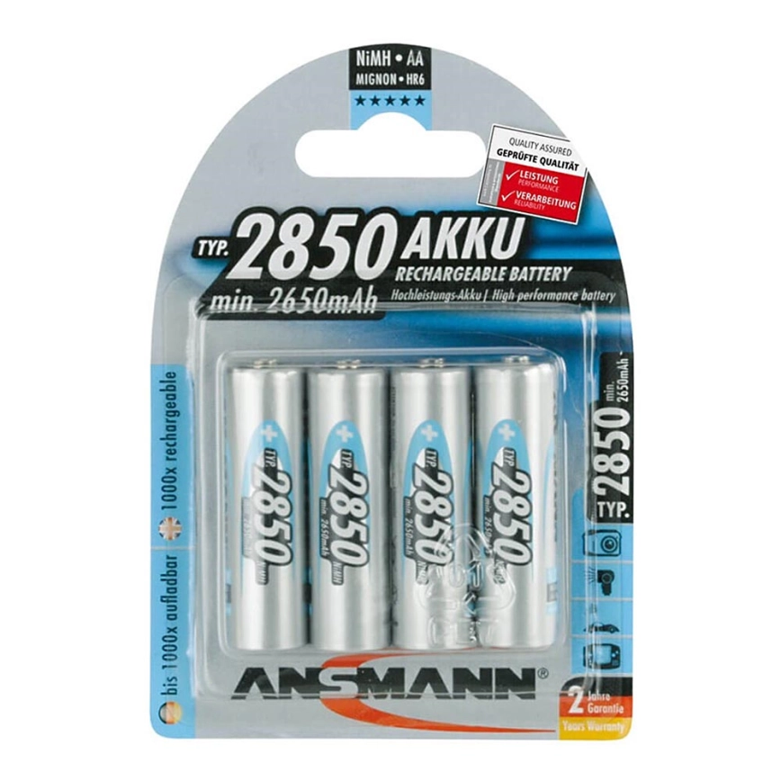Ansmann 07522 Mignon AA – 4st Laddningsbara batterier NiMH/1.2V/2850mAh