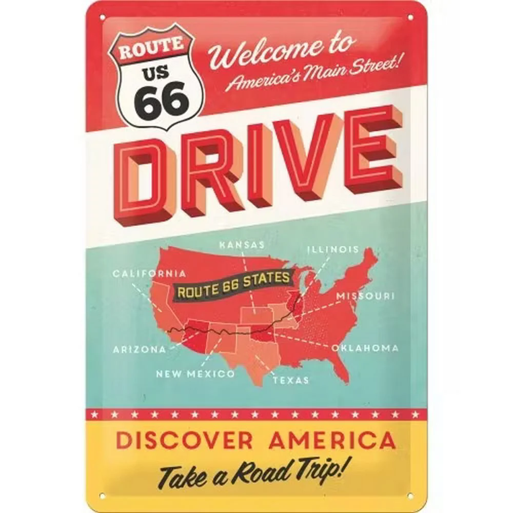 Retroworld Metal Pillar Route US 66 Discover America – 20 x 30 cm