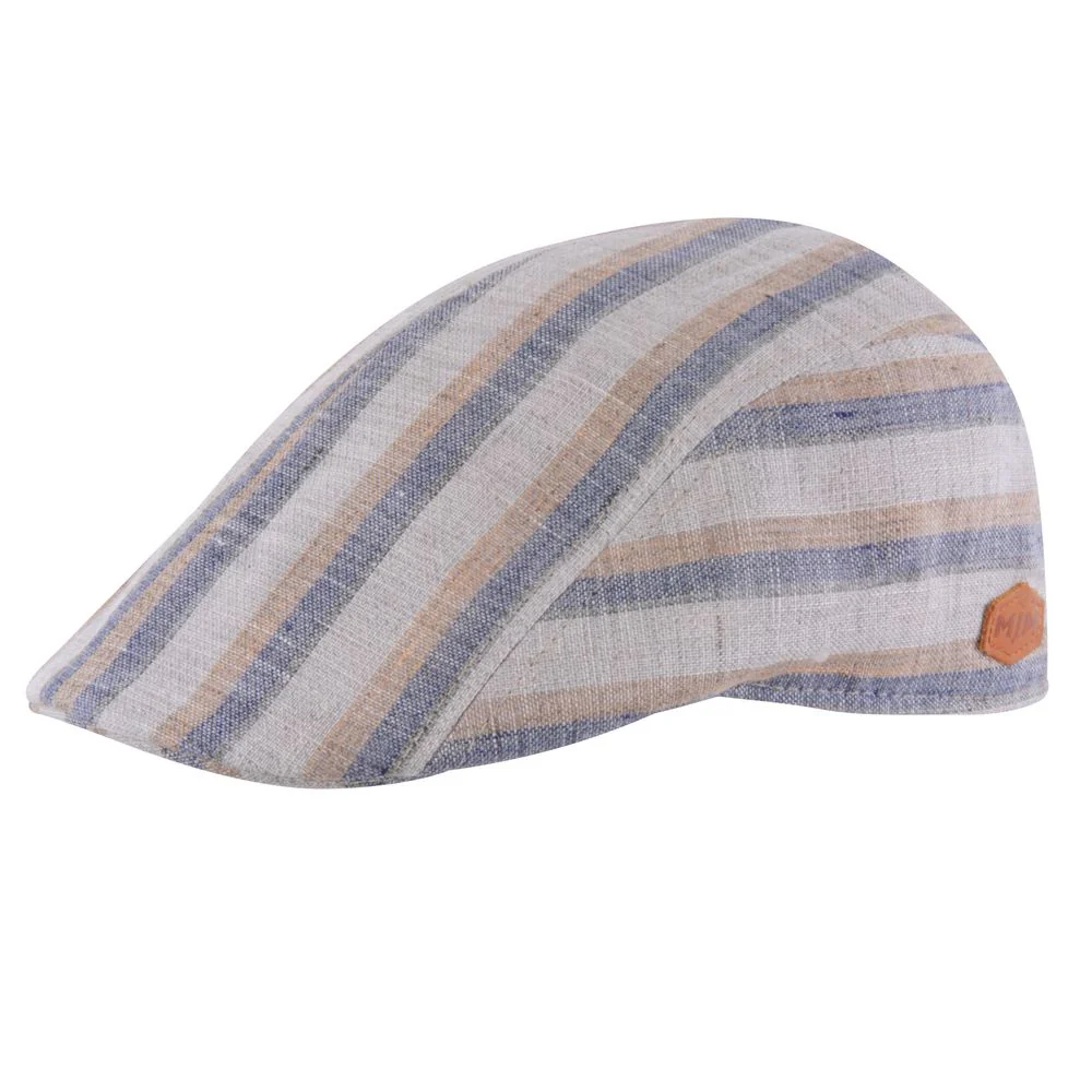 MJM Papperino Linen Mix Beige Stripe Flat Cap