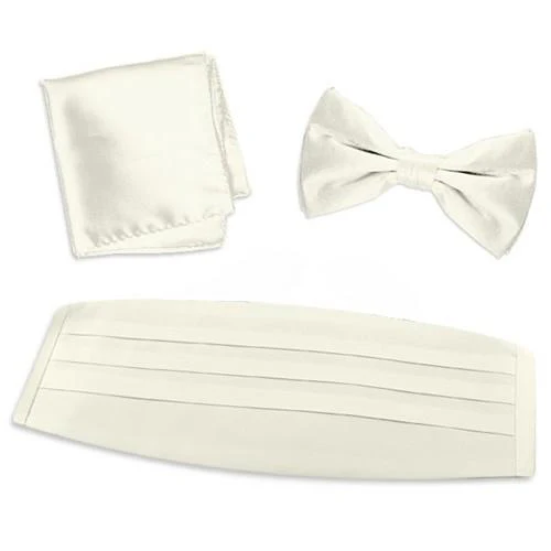 Cummerbund set med fjäril och fickfyrkant – satin – vit
