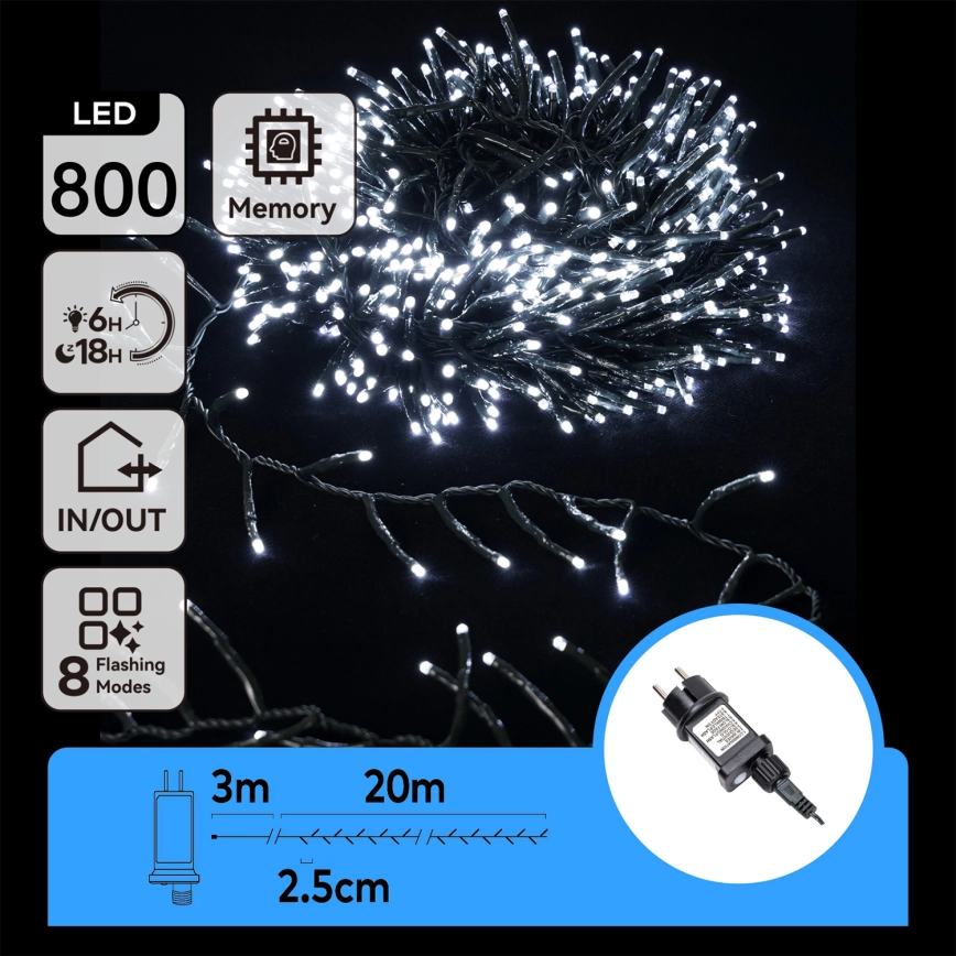Aigostar – LED-ljusslinga för utomhusbruk, 800 LED/8 funktioner, 23 m, IP44, kallvit