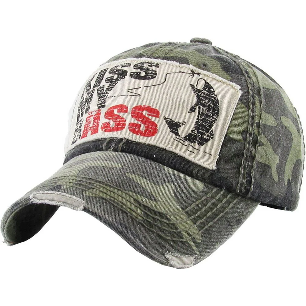 KISS MY BASS Vintage Ballcap – Grön Camo