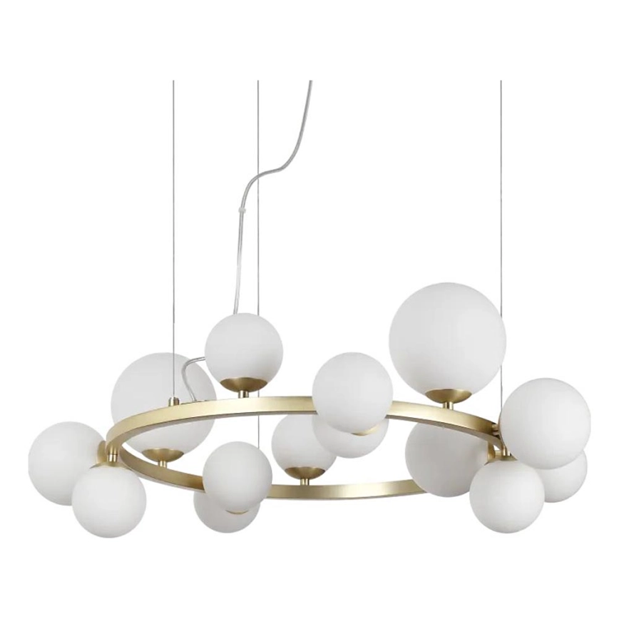 Ideal Lux – LED ljuskrona med textilsladd PERLAGE 14xG9/3W/230V diameter 85 cm guld/vit