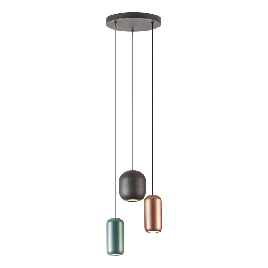 Redo 01-3480 – Ljuskrona med textilsladd BOOM 3xGU10/10W/230V diameter 33 cm svart/grön/brun
