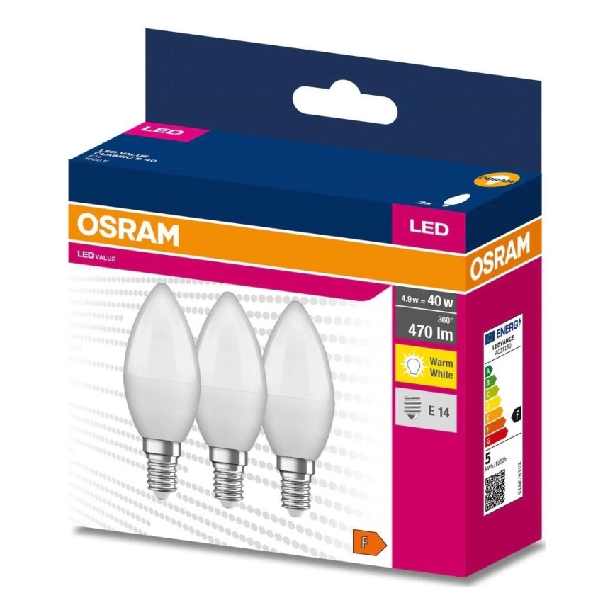 KIT 3x LED glödlampa B38 E14/4,9W/230V 3000K – Osram