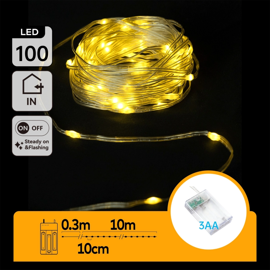 Aigostar – LED-slinga 100xLED/3xAA 10,3m varmvit