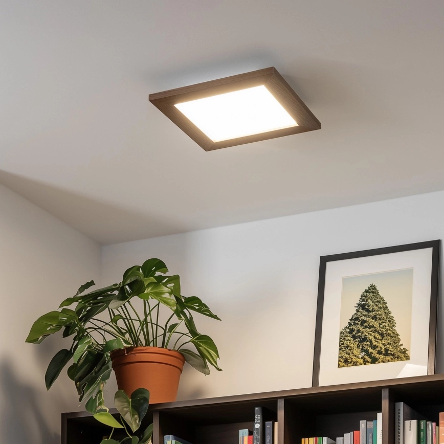 Eglo – LED RGBW Dimmbar ytmonterad panel SALOBRENA-C WOOD LED/16W/230V 2700-6500K 34×34 cm mörkbrun + fjärrkontroll