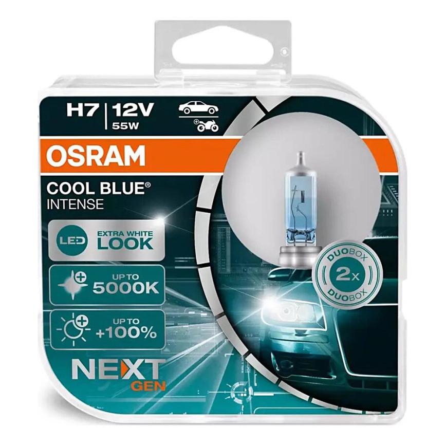 SET 2x Bilglödlampa COOL BLUE H7 PX26d/55W/12V 5000K – Osram