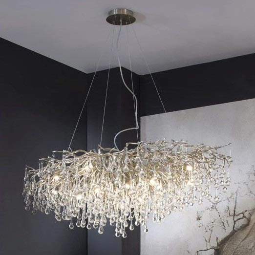 Paul Neuhaus 2031-55 – Ljuskrona med textilsladd ICICLE 15xG9/40W/230V 75×150 cm skinande krom