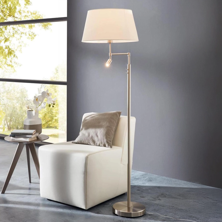 Eglo/Edi Light – LED golvlampa SANTANDER 1xE27/11W/230V + LED/2,3W matt krom