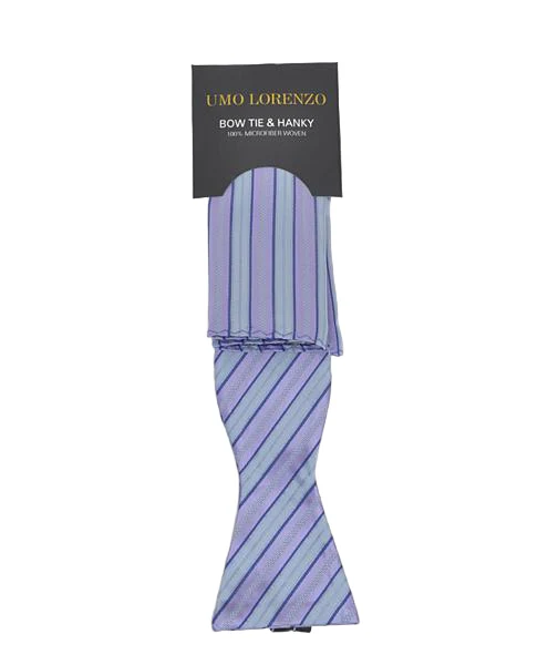 Self-tie Butterfly and Pocket Square – Stripes of Purple Light