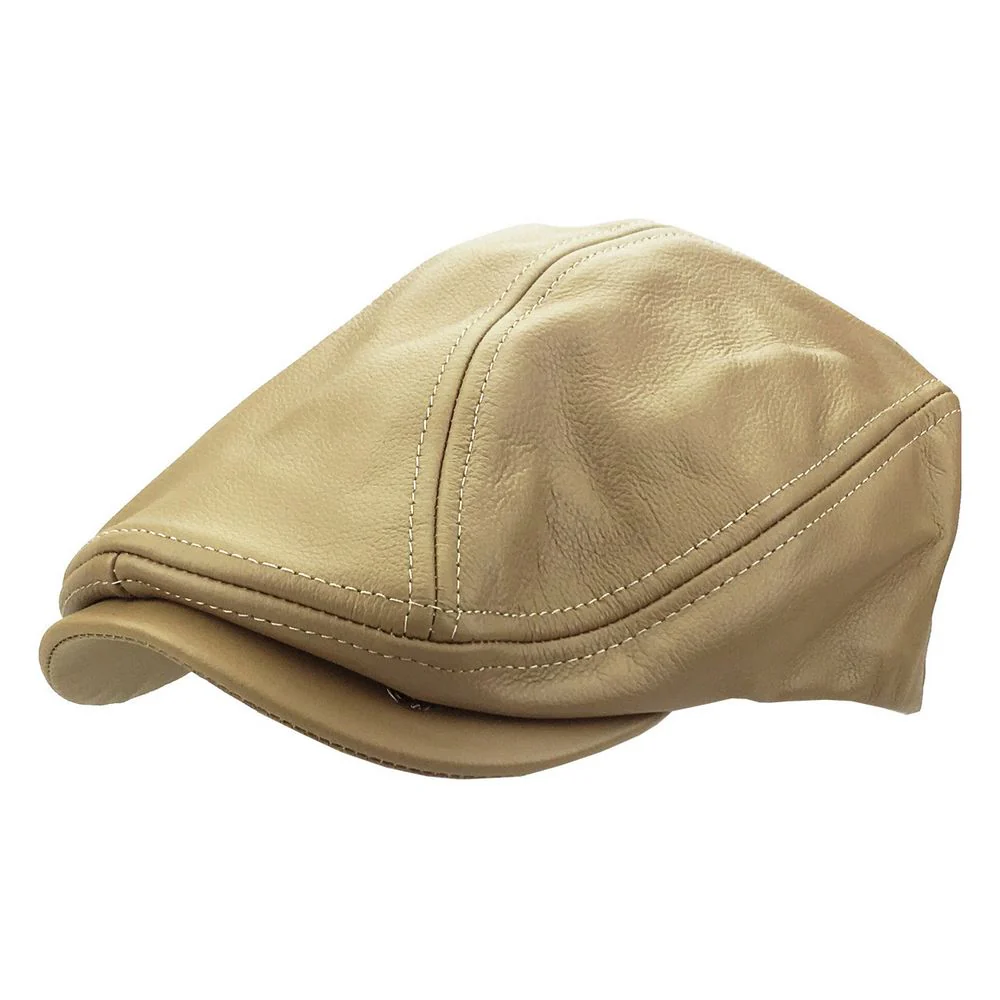 Gräddbrunt Läder Sixpence Flat Cap