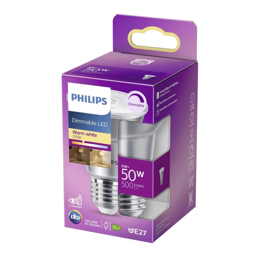 LED Ljusreglerad glödlampa Philips E27/6W/230V 2700K