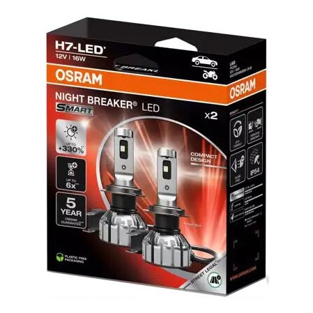 SET 2x LED Bilglödlampa NIGHT BREAKER H7 PX26d/16W/12V 6000K – Osram