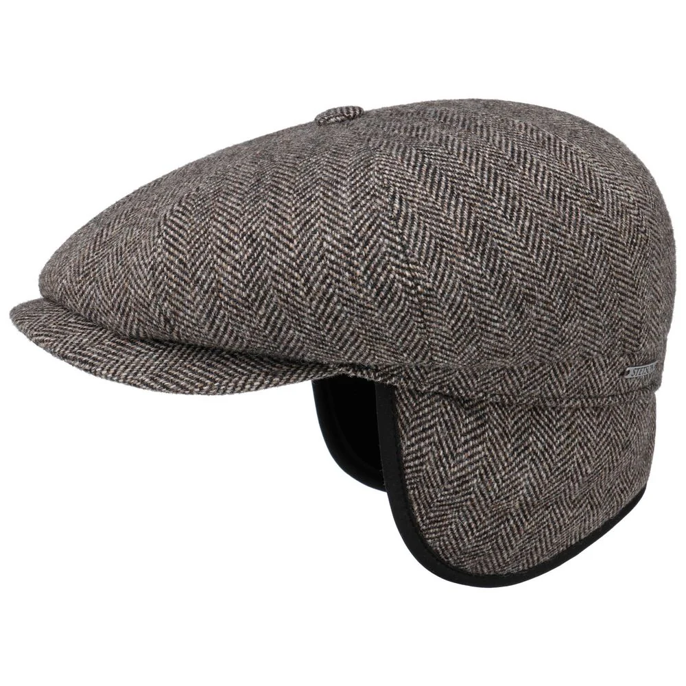 Stetson Hatteras EL Mörkgrå Sixpence platt keps med öronlappar – S (55cm)