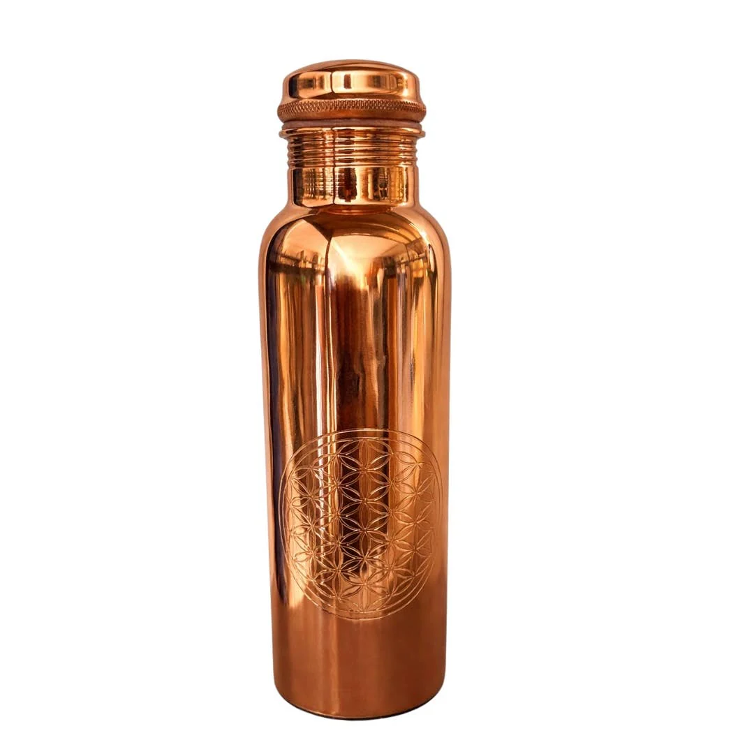Ren poleret kobber vandflaske Flower of Life – 1 liter