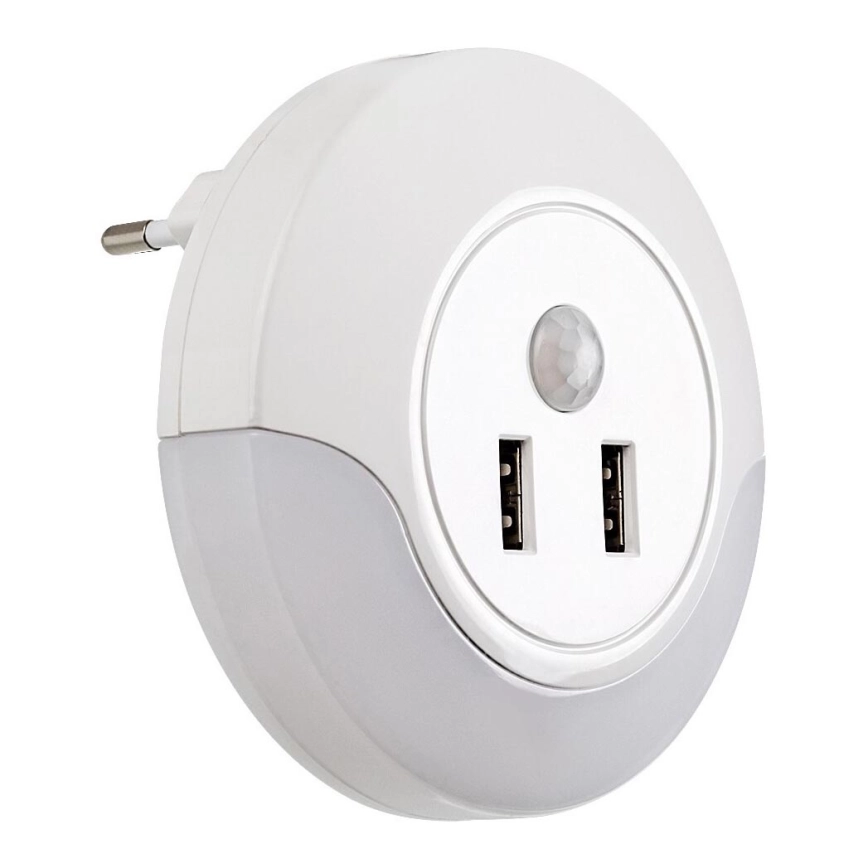 Rabalux – LED Nattlampa med sensor för vägguttag 2xUSB LED/13,9W/230V 3000K
