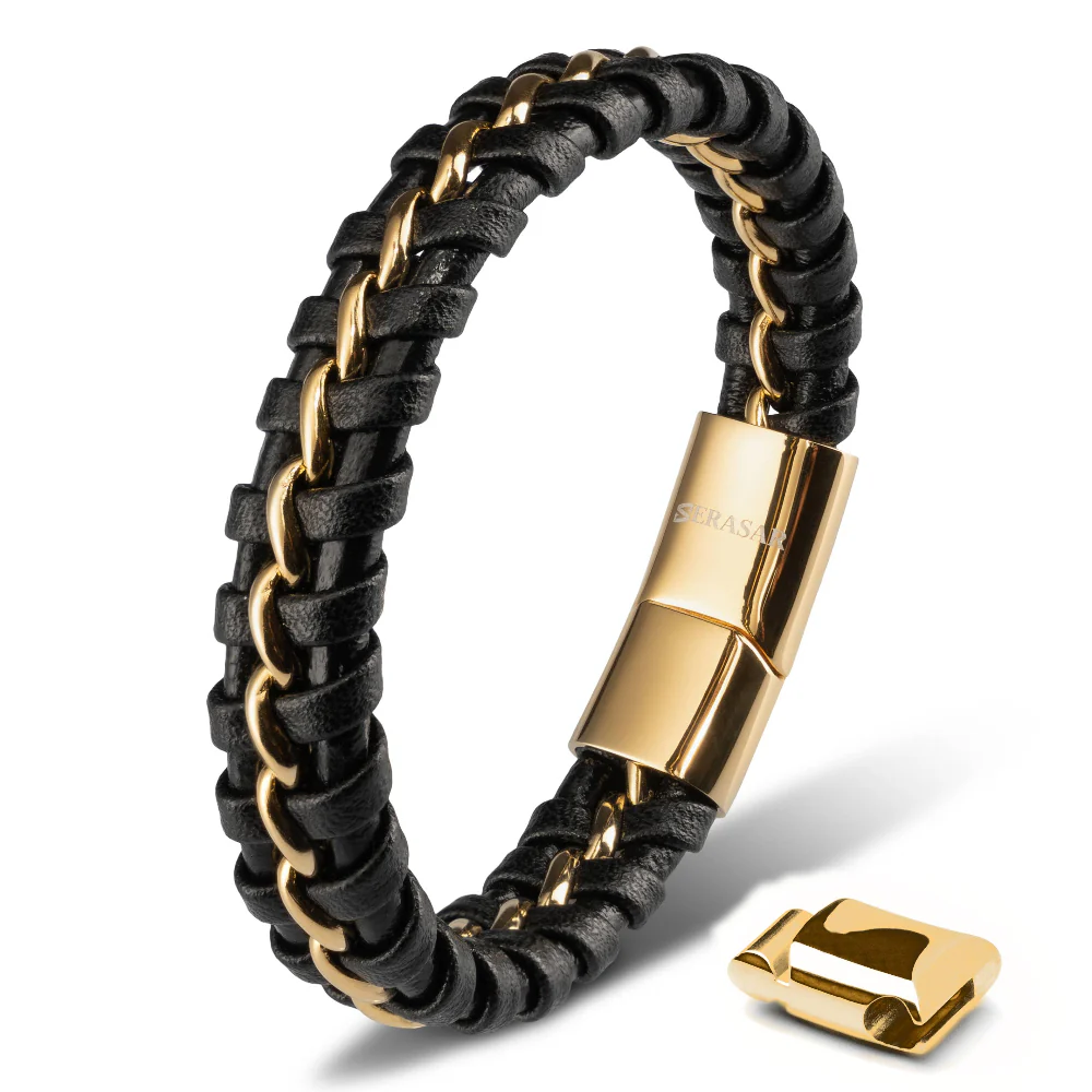 Läderarmband ”Joy” – Svart/guld kohud