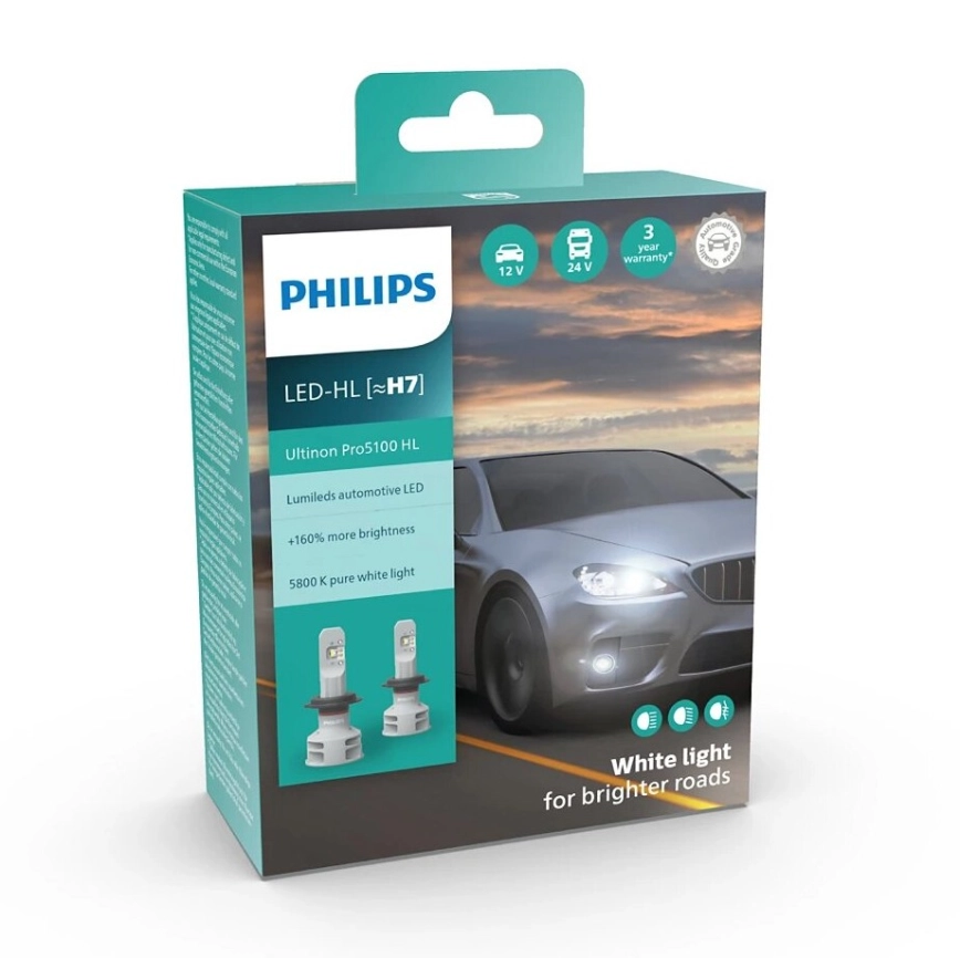 Philips 11972U51X2 – SET MED 2 LED-bilampor Ultinon Pro5100 H7 PX426d/12W/12/24V 5800K