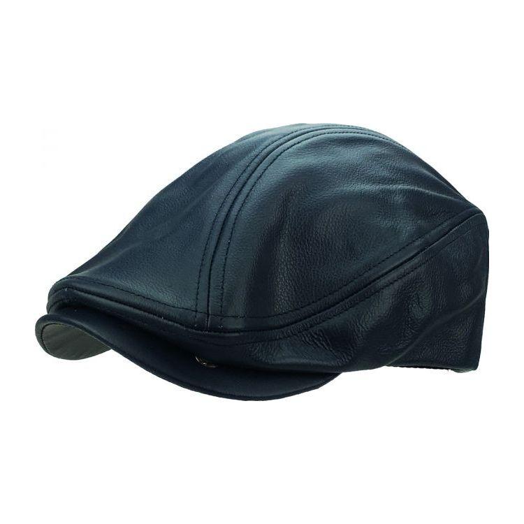 Dark Blue Leather Sixpence Flat Cap
