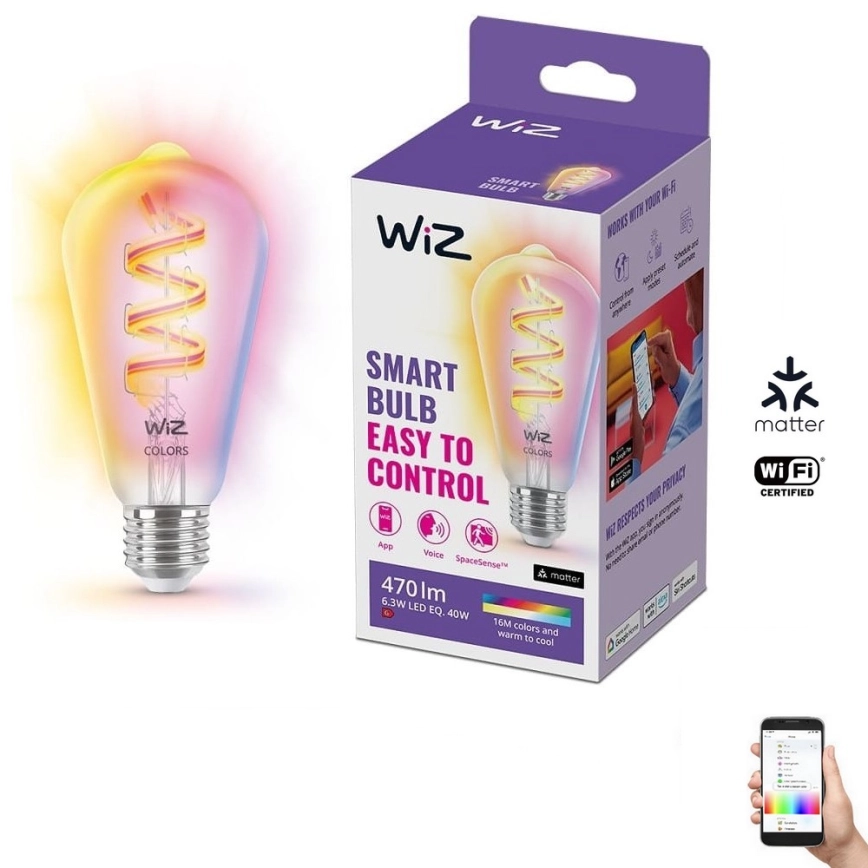 LED RGBW dimbar lampa ST64 E27/6,3W/230V 2200-6500K Wi-Fi – WiZ