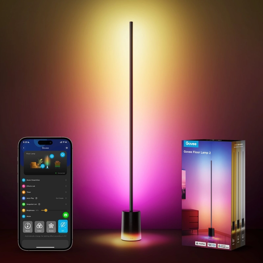 Govee – LED Dimbar golvlampa Smart MATTER LED RGBICWW 2200-6500K Wi-Fi + fjärrkontroll