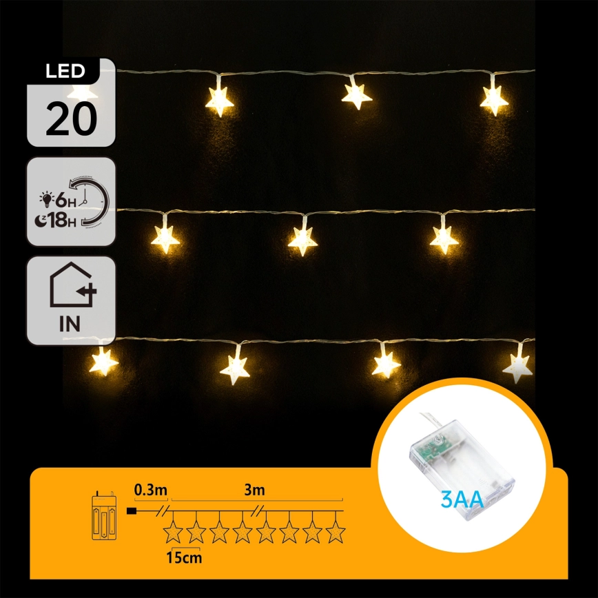 Aigostar – LED  ljusslinga 20xLED/3xAA 3,3m stjärnor