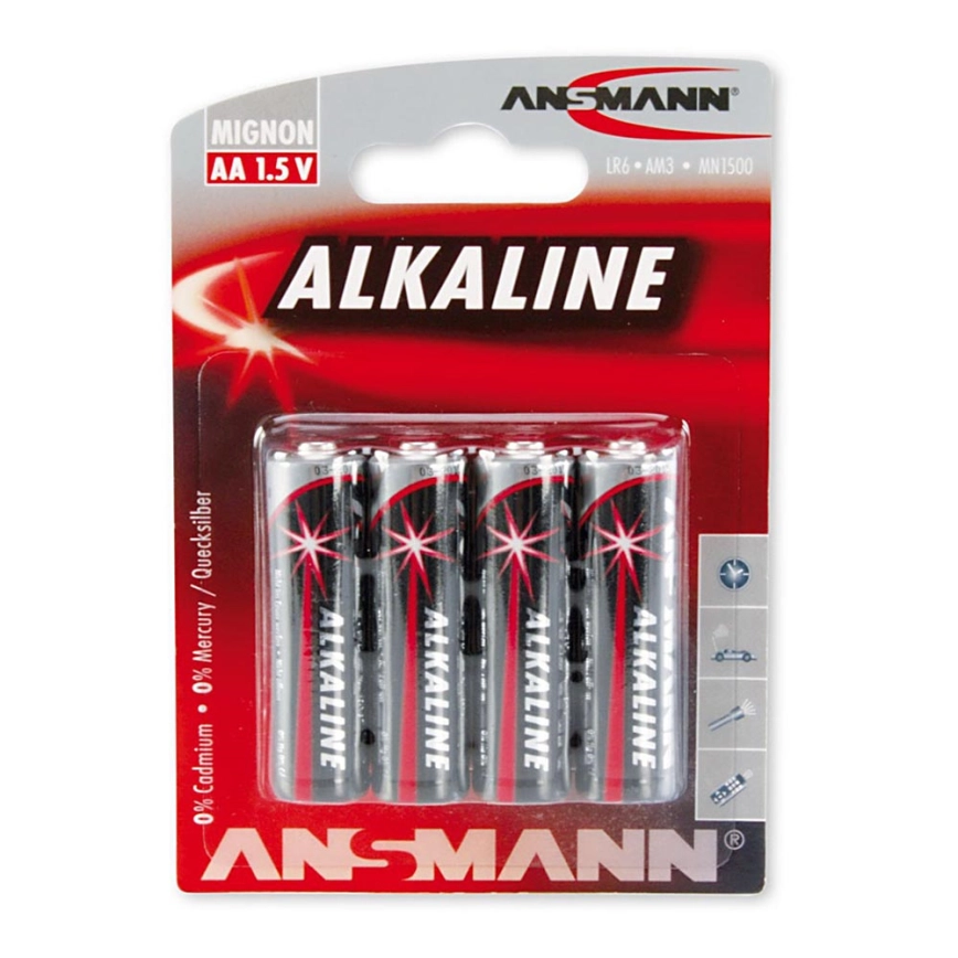 Ansmann 09629 LR6 AA röd – 4st alkaliska batterier 1,5V