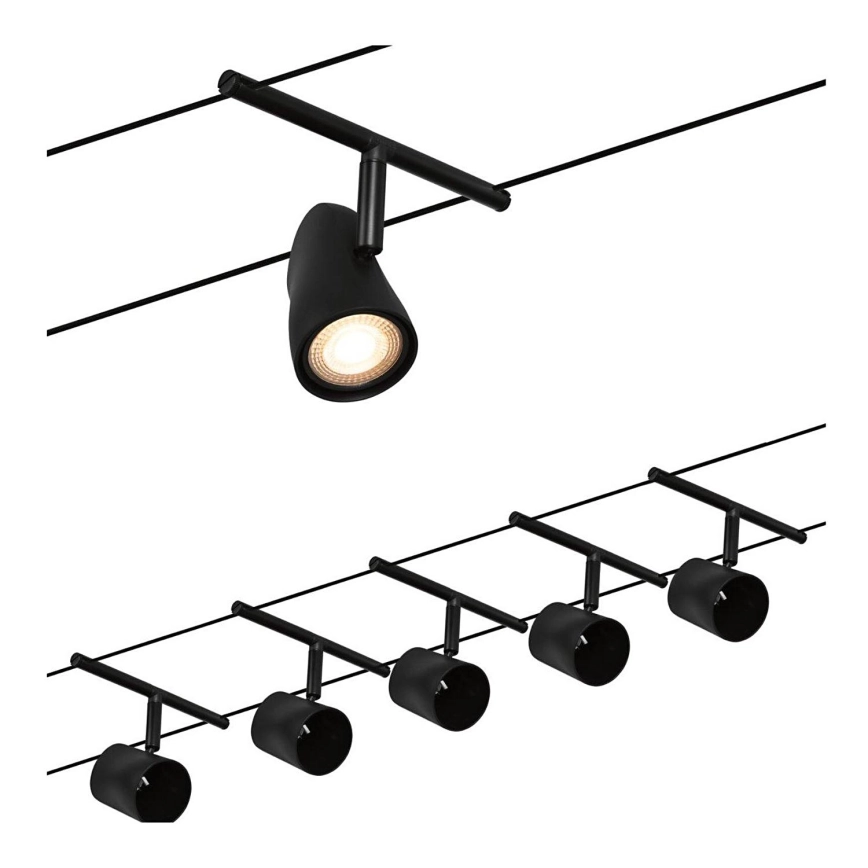 Paulmann 94469 – Set med 5 x GU5,3/10W Komplett kabelsystem CUP 230V svart