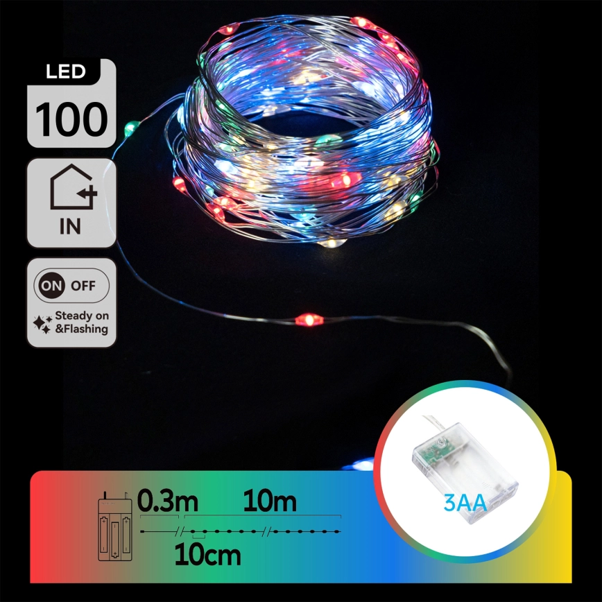 Aigostar – LED-slinga 100xLED/3xAA 10,3m flerfärgad