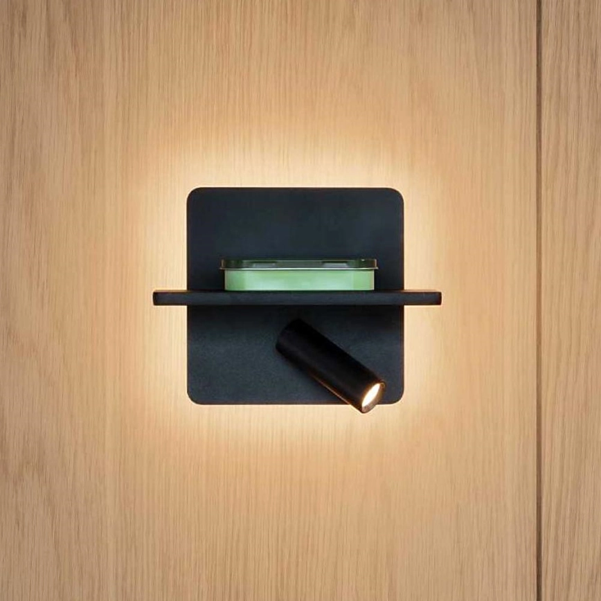 Ideal Lux – PIANO LED väggspot, 10W, 230V, CRI 90, USB, svart